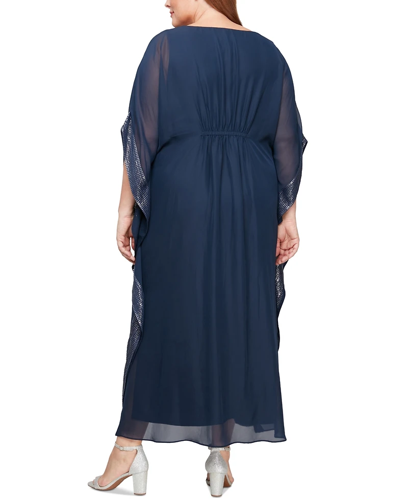 Sl Fashions Plus Size V-Neck 3/4-Sleeve Flowy Gown