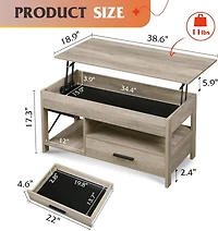Wlive Lift Top Coffee Table for Living Room,Coffee Table with Storage,Hidden Compartment and Metal Frame, Central Table for Reception Room,Grey