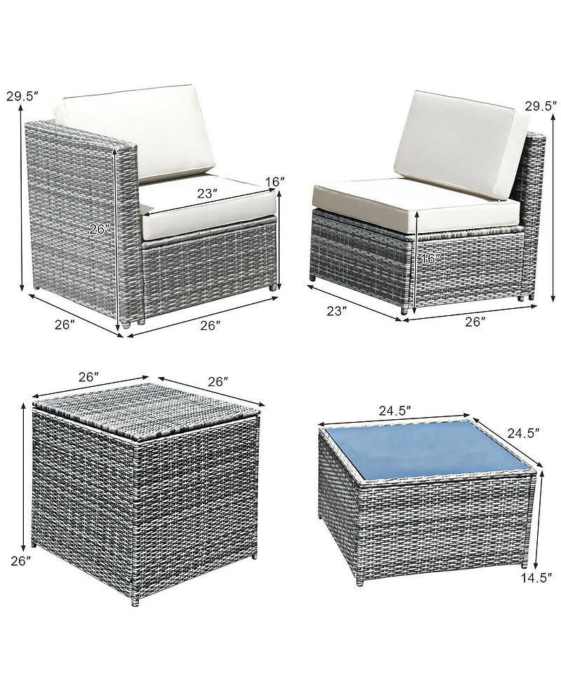 Gouun 8 Piece Wicker Sofa Rattan Dinning Set Patio Furniture with Storage Table