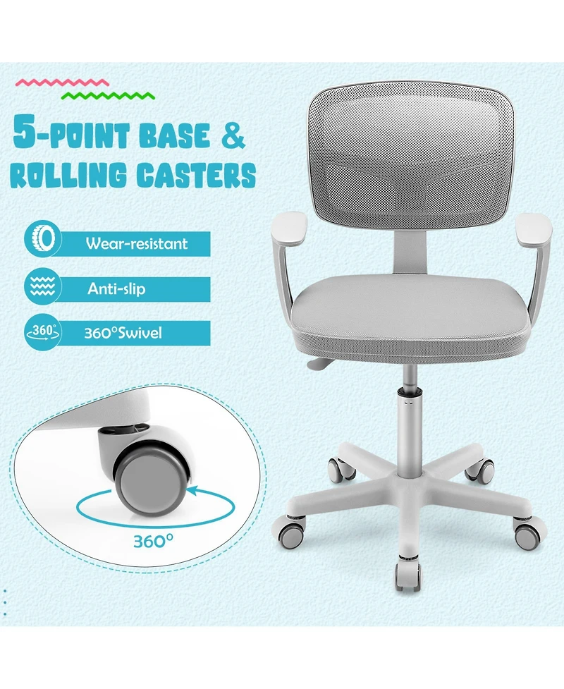 Gouun Adjustable Desk Chair with 5 Rolling Casters for Kids