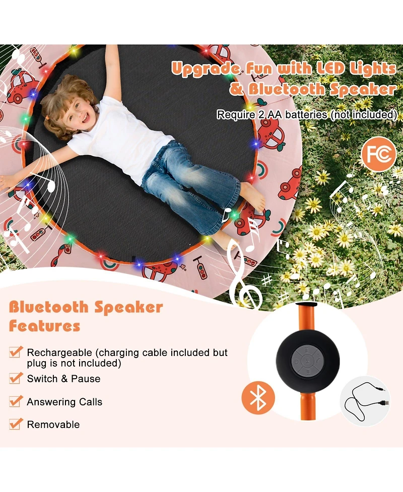 Gouun 36 Inch Mini Trampoline with Colorful Led Lights and Bluetooth Speaker