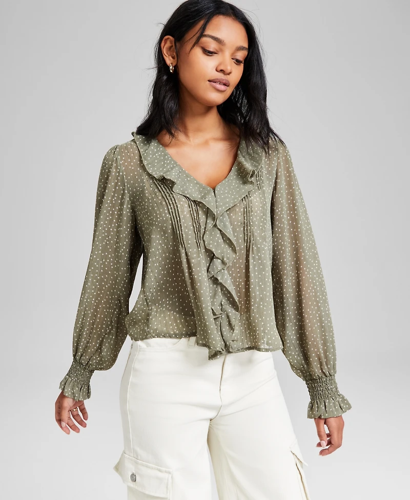 And Now This Women's Ruffle Front Long-Sleeve Blouse, Exclusively at Macy's