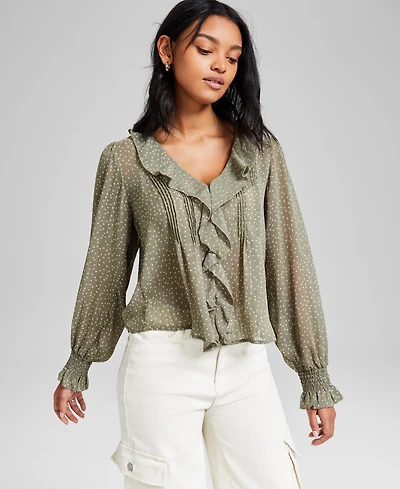 And Now This Women's Ruffle Front Long-Sleeve Blouse, Exclusively at Macy's