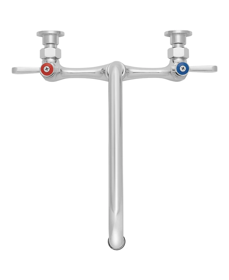 Gridmann Commercial Wall Mount Sink Faucet, 8" Center with 10" Swivel Spout, Nsf, Dual Lever Handles, Brass Construction, Chrome Polished Fi