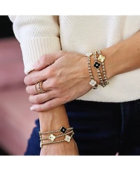 Non-Tarnishing Gold Filled, 6mm Bead and Black Clover Stretch Bracelet