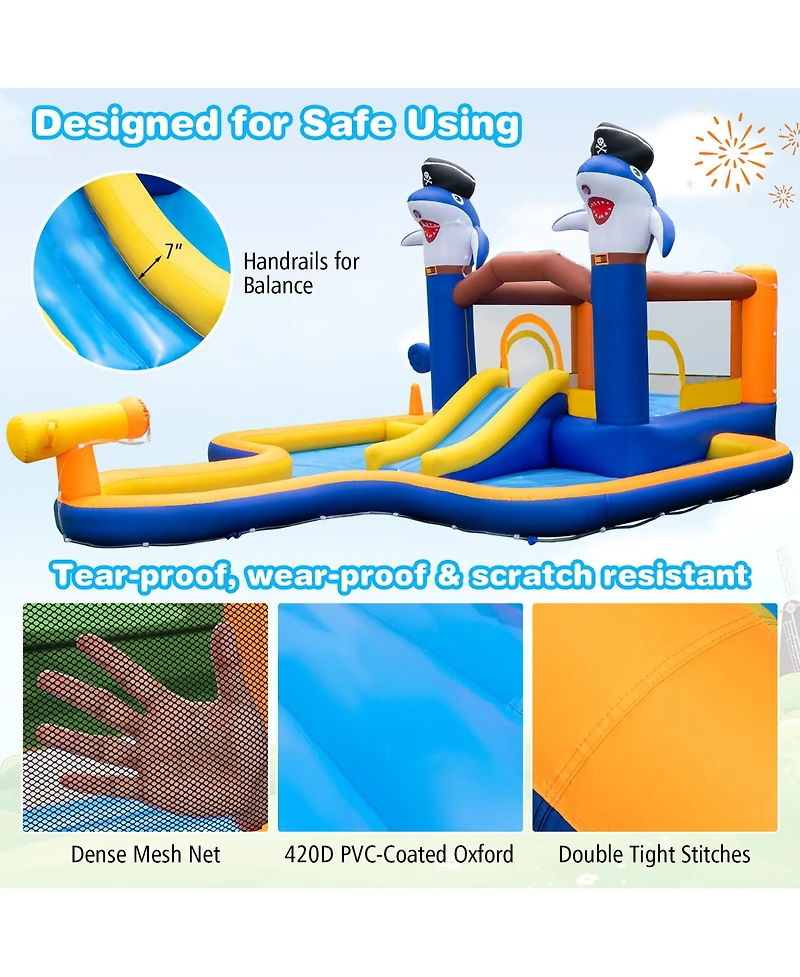 Gymax Inflatable Water Slide Park Bounce House Splash Pool Water Cannon without Blower