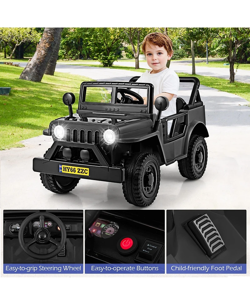 Gymax 12V Kids Ride on Truck Car w/Remote Control Threaded Wheels 3 Speeds Led Lights