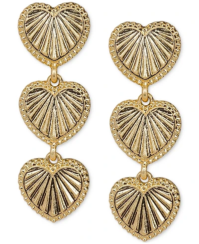 Patricia Nash Gold-Tone Sunray Texture Triple Heart Drop Earrings
