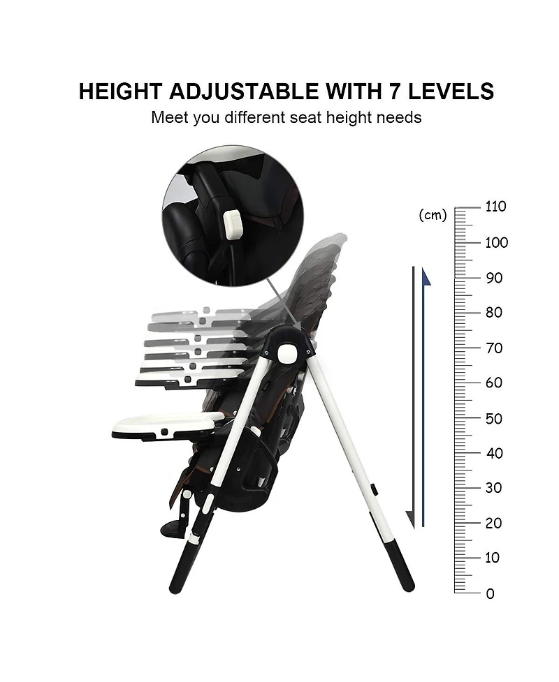 Gouun Foldable Baby High Chair with Adjustable Height, Backrest, and Detachable Tray