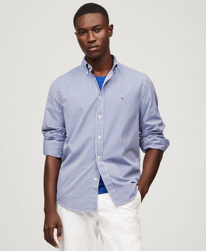 Tommy Hilfiger Men's Regular-Fit Flex Gingham Check Button-Down Poplin Shirt
