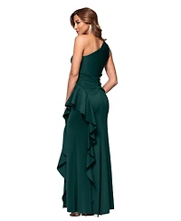 Xscape Women's Ruffled One-Shoulder Scuba Gown