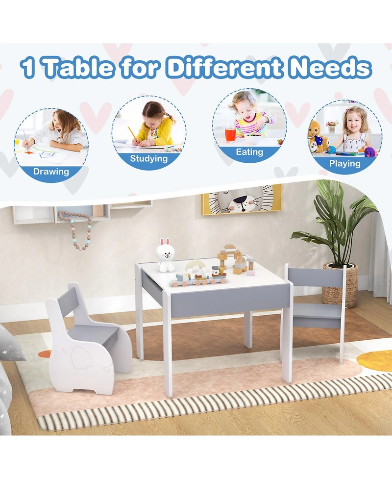 Gouun 4-in-1 Wooden Activity Kids Table and Chairs with Storage Detachable Blackboard