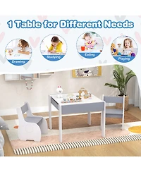 Gouun 4-in-1 Wooden Activity Kids Table and Chairs with Storage Detachable Blackboard