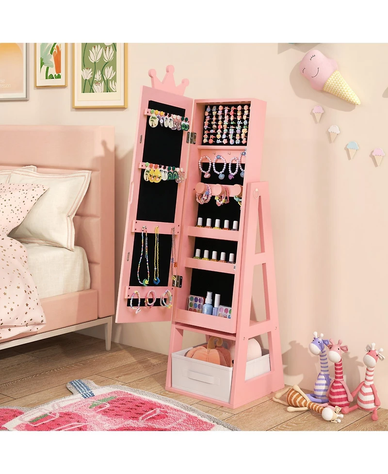 Gouun Free-Standing Full Length Kids Jewelry Armoire Cabinet with Storage Capacity