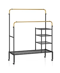 Gouun Rolling Double Rods Garment Rack with Height Adjustable Hanging Bars
