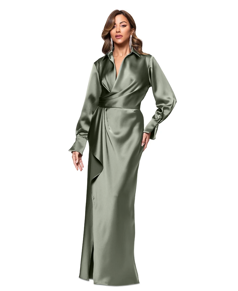 Xscape Women's Satin Shirtdress Gown