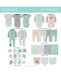 The Peanutshell Restful Basics Newborn Layette Set for Baby Boys and Girls, 30-Pieces, Green/Grey