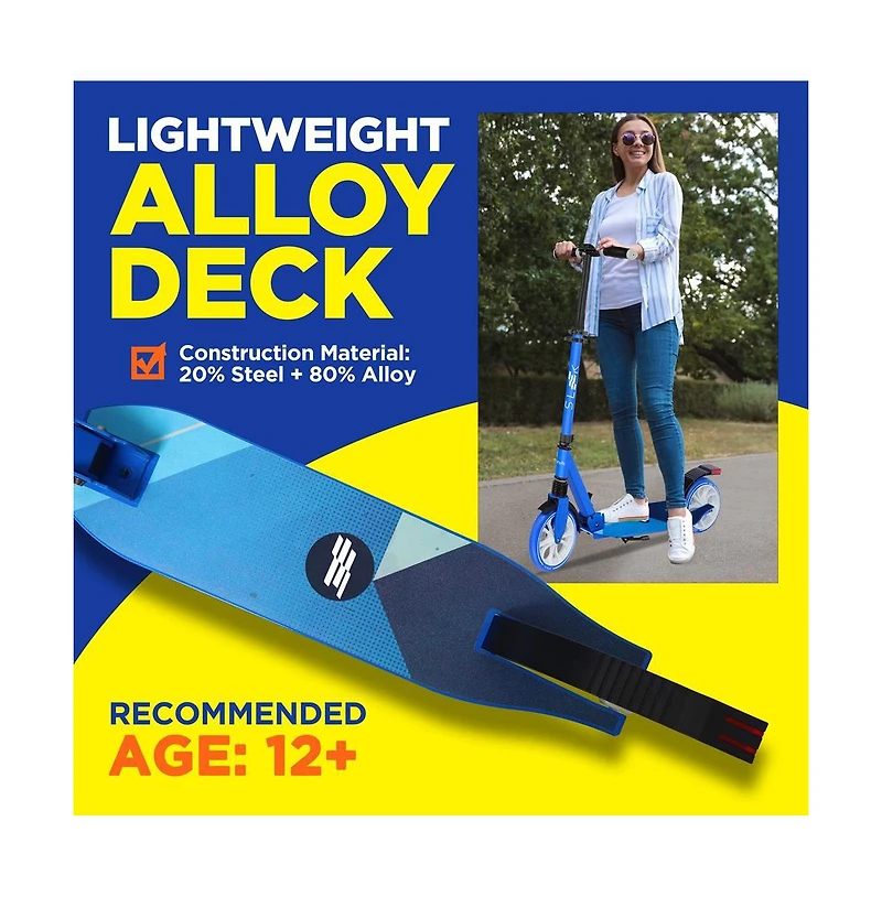 SereneLife Lightweight Foldable Kick Scooter for Adults, Adjustable Height (Blue)