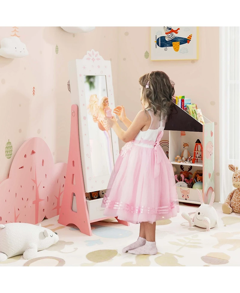 Costway Kids Vanity Set Princess Makeup Dressing Table & Chair with Jewelry Armoire