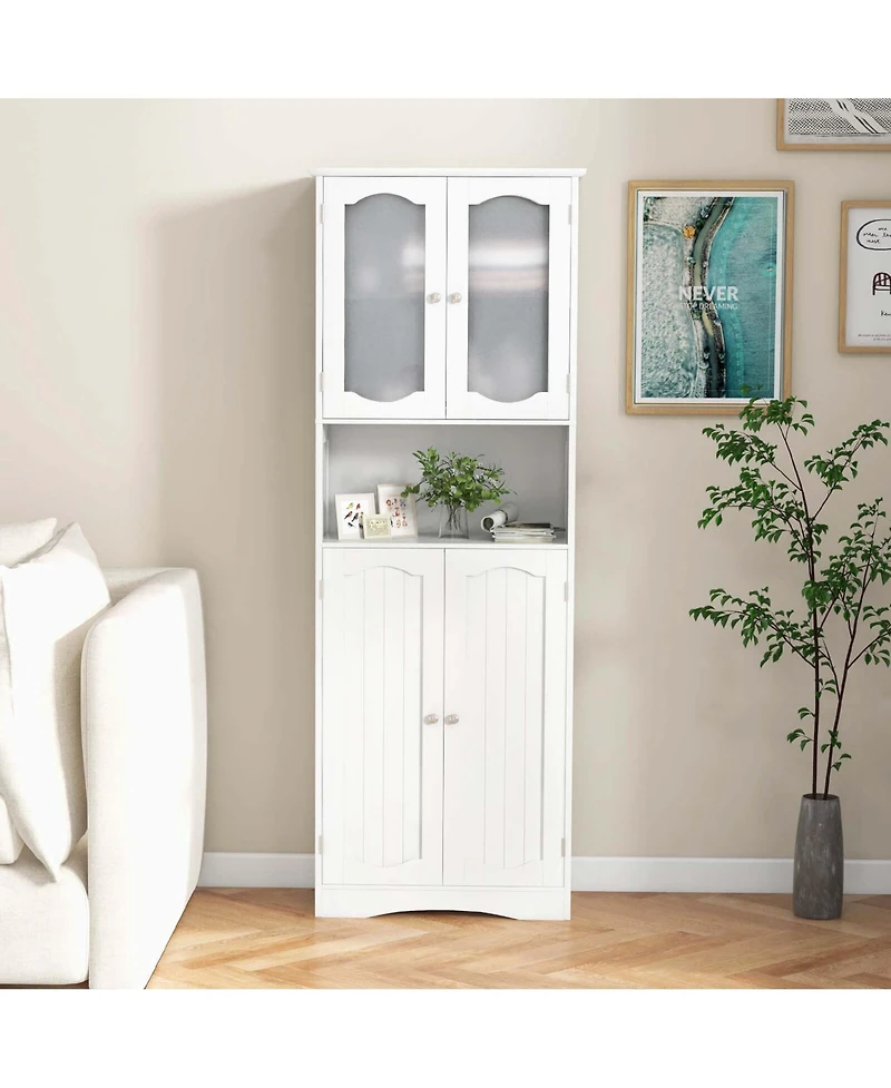 64.5" Tall Bathroom Cabinet with Tempered Glass Doors Adjustable Shelves