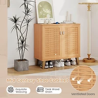 2-Door Shoe Cabinet with Ventilated Woven Doors & 3 Removable Shelves for Entryway