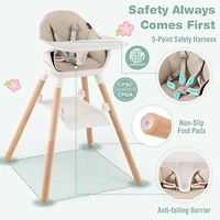 Gouun 6 in 1 Convertible Highchair with Safety Harness and Removable Tray