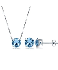 Simona Sterling Silver, Crystal - Simulated Gemstone Earring & Necklace Set