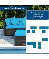 Gouun 4 Pcs Ottoman Garden Deck Patio Rattan Wicker Furniture Set Cushioned Sofa