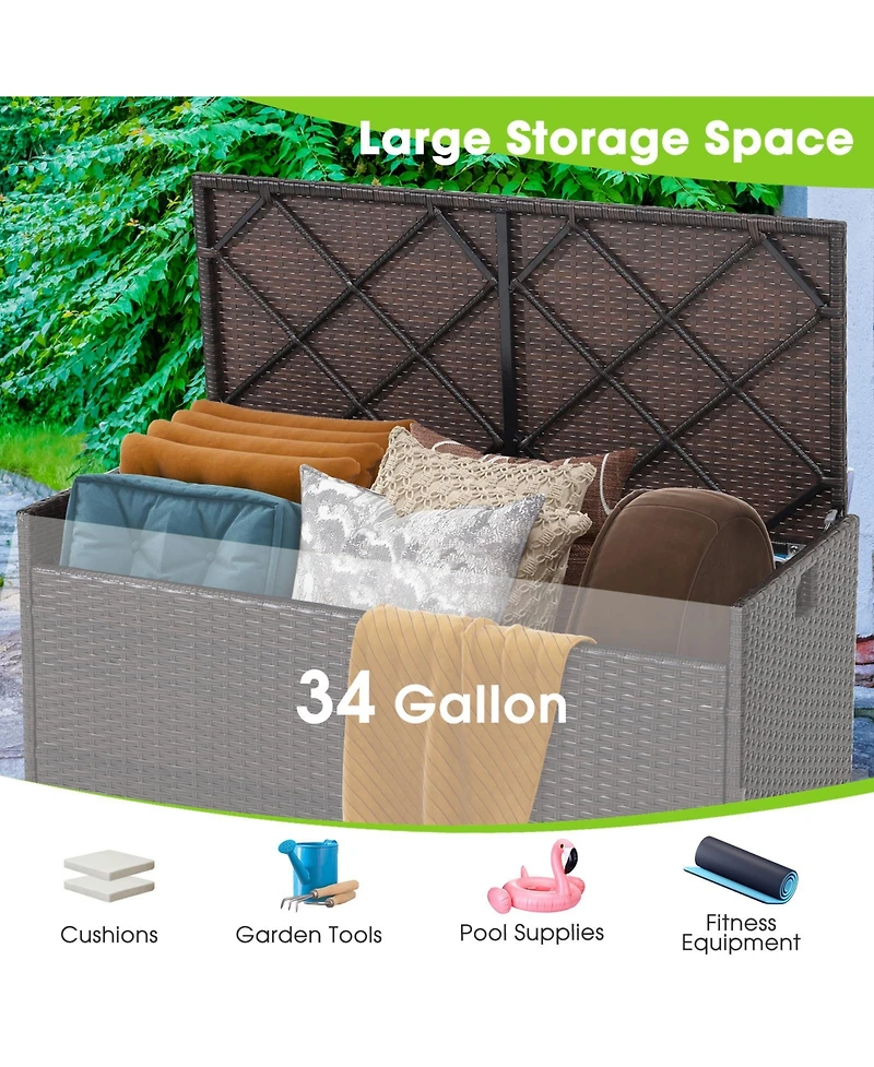 Gouun 34 Gallon Patio Storage Bench with Seat Cushion and Zippered Liner
