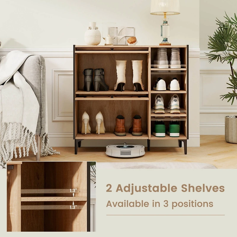 Costway Shoe Storage Cabinet with Flip Doors Adjustable and Removable Shelves for Entryway