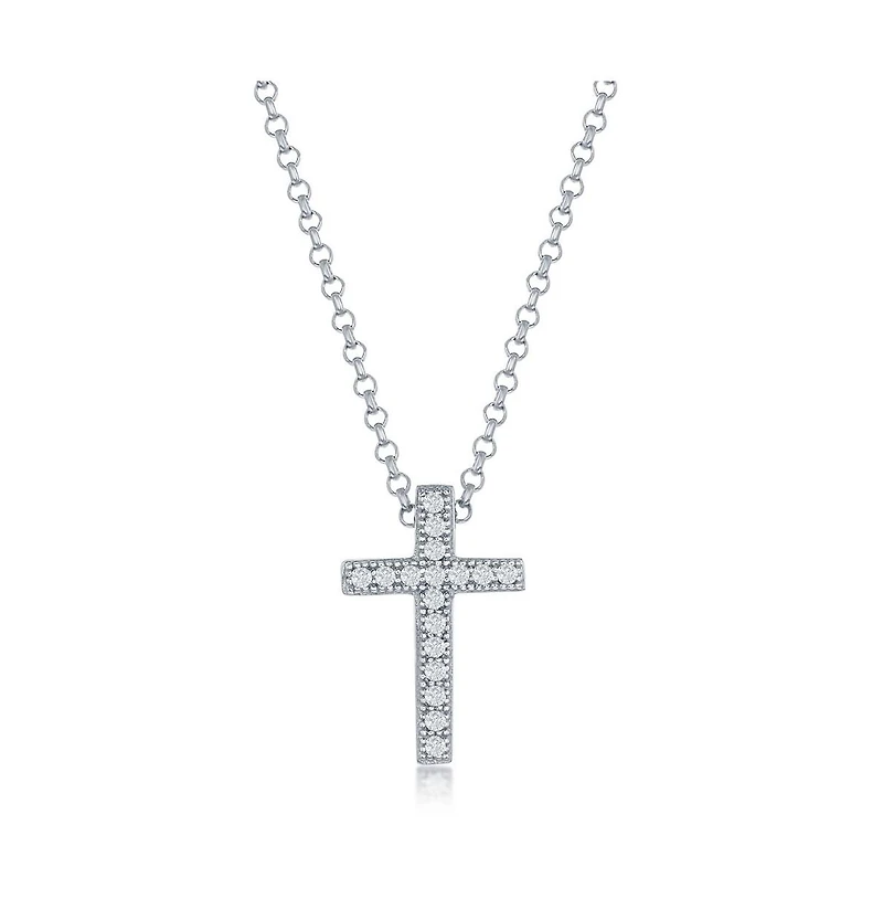 Simona Sterling Silver, Small Pave Cz Cross Necklace