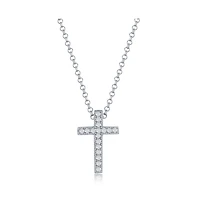 Simona Sterling Silver, Small Pave Cz Cross Necklace