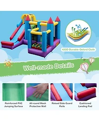 Gymax Inflatable Bounce House 5-in-1 Inflatable Bouncer Indoor&Outdoor w/ 680W Blower