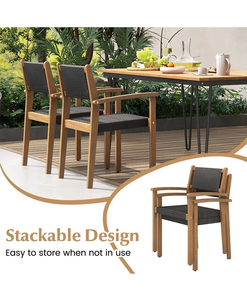 Gouun Set of 2 Stackable Outdoor Wicker Dining Chair