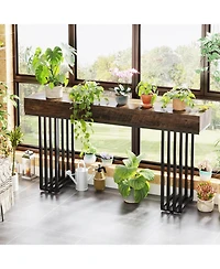 Tribesigns 55-Inch Console Table for Entryway, Industrial Wood Hallway Table with Stylish Metal Frame, Sofa Foyer Table for Living Room, Entrance, Bla
