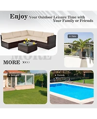 6 Pieces Patio Rattan Furniture Set with Cushions