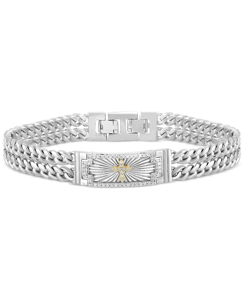 Men's Diamond Cross Double Curb Chain Bracelet (3/8 ct. t.w.) in Sterling Silver