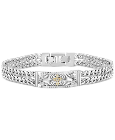 Men's Diamond Cross Double Curb Chain Bracelet (3/8 ct. t.w.) in Sterling Silver