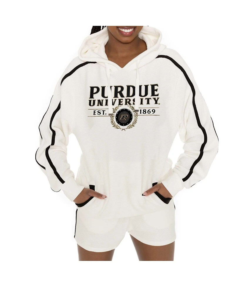 Gameday Couture Women's Cream Purdue Boilermakers Down, Set, Go Pullover Hoodie and Shorts Set