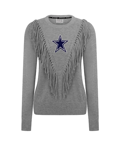 Kadyluxe Women's Silver Dallas Cowboys Fringe Sparkle Pullover Sweater
