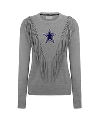 Kadyluxe Women's Silver Dallas Cowboys Fringe Sparkle Pullover Sweater
