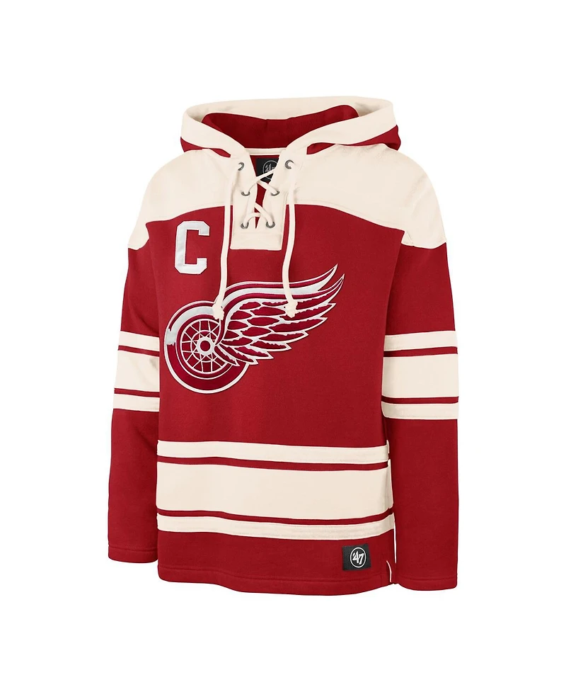 '47 Brand Men's Dylan Larkin Red Detroit Wings Captain Patch Player Name Number Lacer Pullover Hoodie