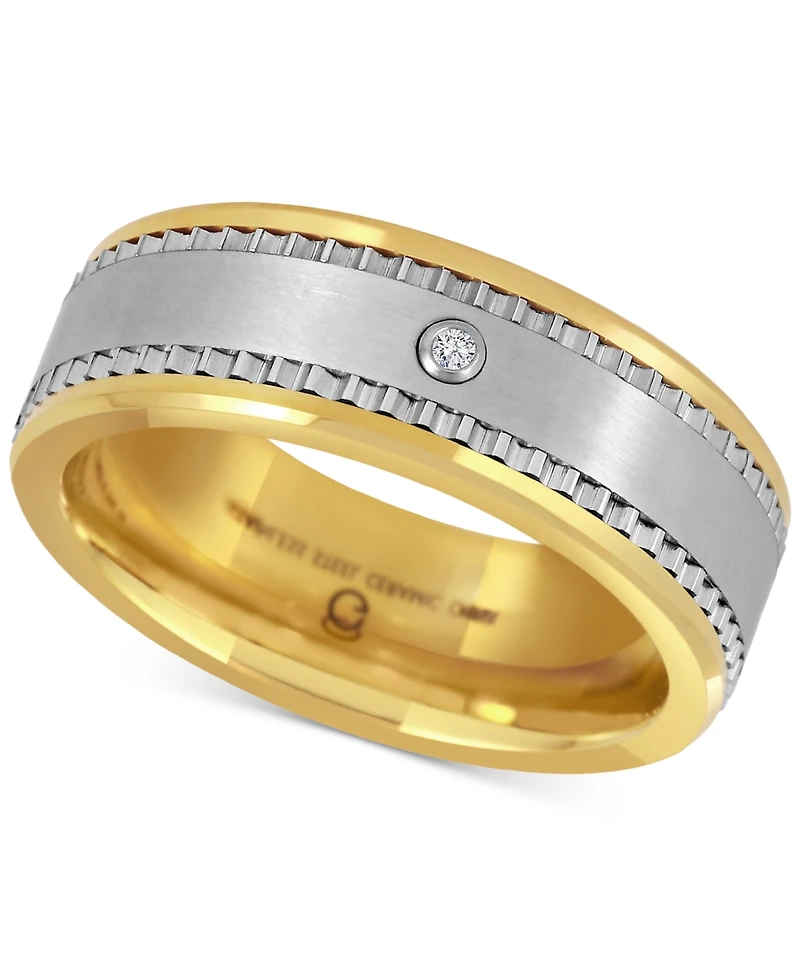Men's Diamond Accent Two-Tone Ceramic & Stainless Steel Band