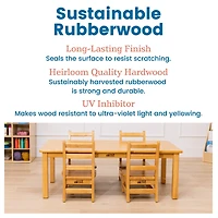 ECR4Kids 24in x 48in Rectangular Hardwood Table with 16in Legs and Four 8in Chairs, Honey, 1