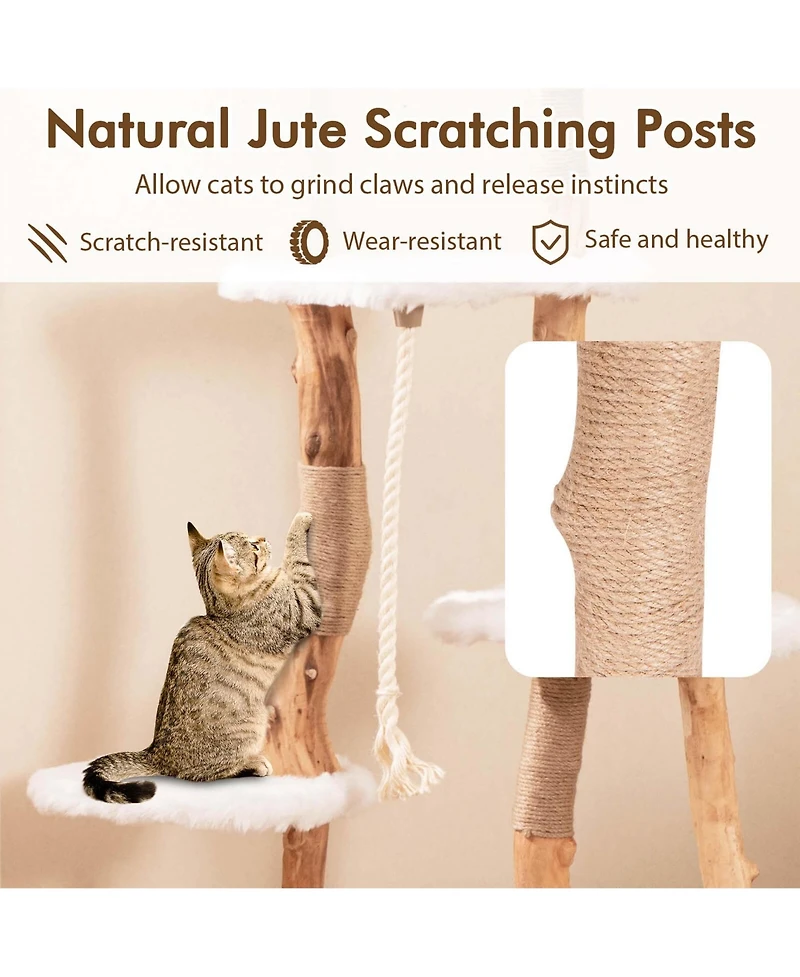Costway 66" Tall Solid Wood Cat Tree with Perch Condo Jute Scratching Posts Sisal Rope