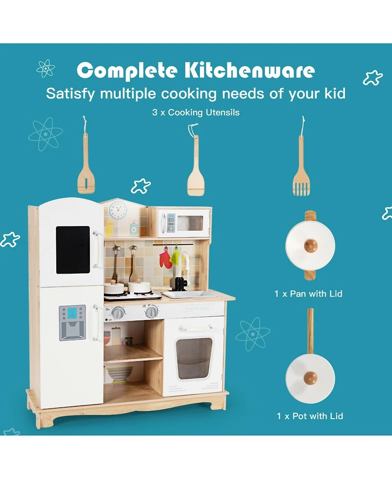 Sugift Wooden Kids Pretend Kitchen Playset Cooking Play Toy with Utensils and Sound