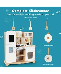 Sugift Wooden Kids Pretend Kitchen Playset Cooking Play Toy with Utensils and Sound