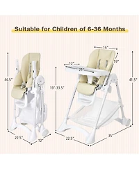 Gouun Baby Convertible Folding Adjustable High Chair with Wheel Tray Storage Basket