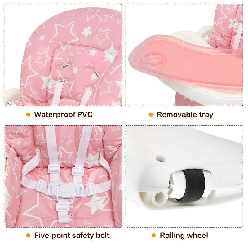 Gouun Folding Baby High Dining Chair with 6-Level Height Adjustment