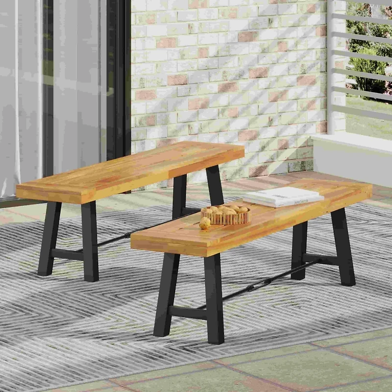 Acacia Wood Dining Bench–Indoor/Outdoor Bench for Living Room or Patio(2PK)-The Pop Home